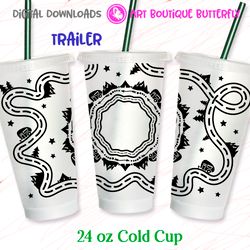 Camp Trailer 24OZ cold cup wrap Tumbler design Coffee mug print clipart