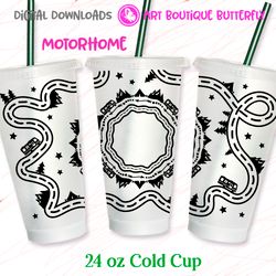 Camp Motorhome trailer Camping decor 24 OZ cold cup wrap Tumbler design Template Coffee mug print clipart