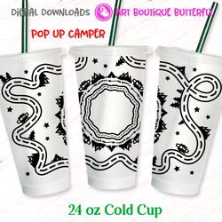 Camp Pop Up trailer Camping decorations 24 OZ cold cup wrap Tumbler design Template Coffee mug print clipart