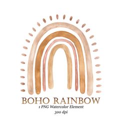 Boho rainbow PNG, Hand drawn watercolor rainbow, Boho colored rainbow clip art, Baby shower graphics, Kids birthday art