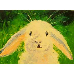 Bunny Painting Animal Original Art Small Impasto Oil Painting Rabbit Artwork Abstract Art 6 by 8" by originalpainting