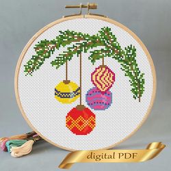 Christmas tree balls pattern cross stitch DIY