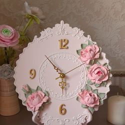 small pink table clock with pink roses in shabby chic style silent wall clock for bedroom nursery decor wedding gift