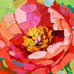 Peony Painting Flower Original Art Floral Artwork Impasto Acrylic Painting Small 8 by 8 inches