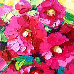 Mallow Painting Flower Original Art Floral Artwork Mallow Impasto Painting Small 8 by 8 inches