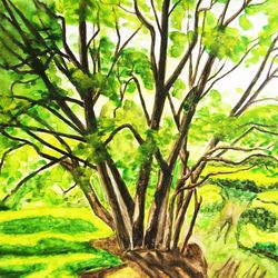 Willow tree vertical watercolor painting