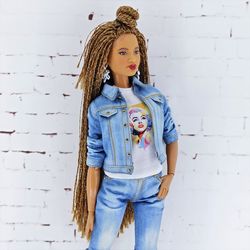 Denim suit with a T-shirt for Barbie Doll