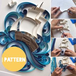 Quilled Ship in waves - Printable Pattern - Templates for quilling