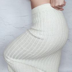 White hand knit pencil skirt women's Long pencil skirt