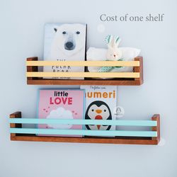 One Natural Wood Wall Bookshelf for Kids Room, nursery book shelf, kidsroom