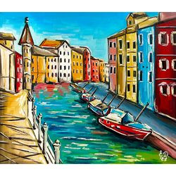 Venice Painting Italy Wall Art Original Oil Painting on Canvas 14x12 inches Burano Italy Painting