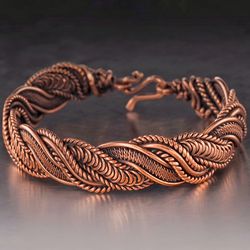 Unique handmade copper wire wrapped bracelet Woven wire copper jewelry 7th Anniversary gift Wirewrapart jewelry Unisex