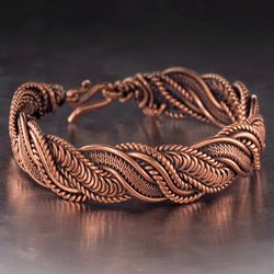 unique handmade copper wire wrapped bracelet woven wire copper jewelry unisex 7th anniversary gift wirewrapart jewellery
