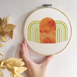 modern arch cross stitch pattern boho cross stitch pdf terracotta and green instant download