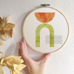 Geometric cross stitch pattern Modern cross stitch PDF Abstract cross stitch Boho embroidery Orange and green