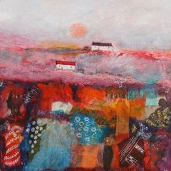 before sunset landscape painting - mixed media