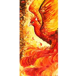 Phoenix Oil Painting Bird Phoenix Original Art Fire Bird Textured Painting on Stretched Canvas Artwork. MADE TO ORDER