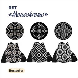 Wayuu mochila bag patterns / Set Monochrome - 16
