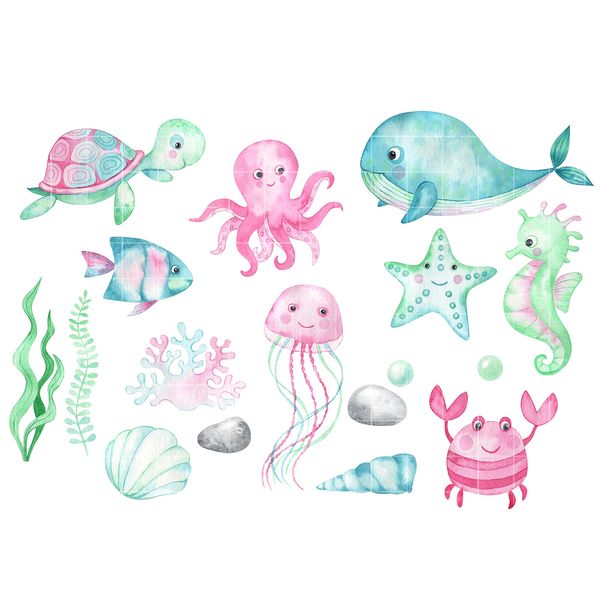 Watercolor Sea Life clipart underwater world animals clip ar - Inspire  Uplift