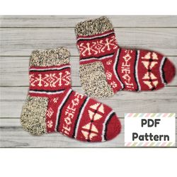 Colorwork sock pattern, Fair isle sock knitting pattern, Circular knitting pattern, Knitting pattern for socks