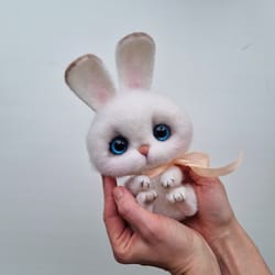 bunny felted toy. needle felted animal is christmas holiday gift. animal photo toy.