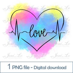Rainbow Pulse of Love 1 PNG file rainbow hear Clipart Bright colors Sublimation Valentines Day design valentine Download