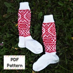 Knee high sock knitting pattern, Fair isle sock pattern, Christmas sock knitting pattern, Long sock knitting pattern