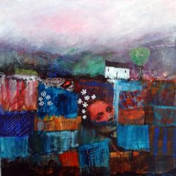 Sunset At The Valley Landscape Painting - Mixed Media