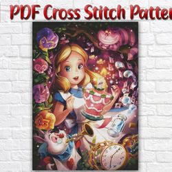 Alice In Wonderland Cross Stitch Pattern / Disney Cross Stitch Pattern / Cartoon PDF Cross Stitch Pattern / Counted PDF