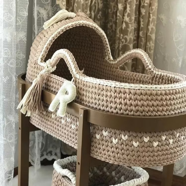 Soon to be Mom, Baby Moses Basket, Gift, New Mother Gift, Newborn Cot, Royal SET for Newborn, Nursery Decor, Crochet Bassinet, Baby Basket (3).png