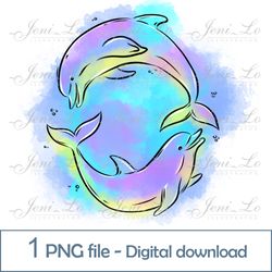 Rainbow Dolphins 1 PNG file Vacation Clipart Bright colors Sublimation sea animal design Digital Download
