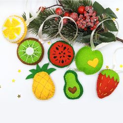 Christmas fruit ornaments for nursery decor (avocado, watermelon, orange, strawberry, pineapple, apple, kiwi)