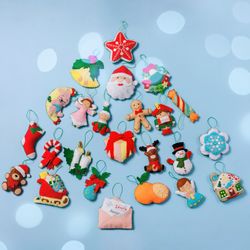 Felt Christmas ornaments, 24 cute characters for Christmas tree decoration or kids advent calendar, christmas clearance