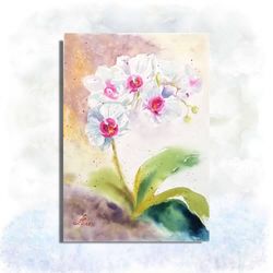 Orchid Painting Floral Original Artwork Small Watercolor 7,5" by 11" by ArtMadeIra