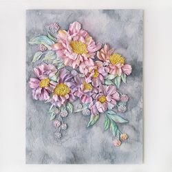 Peony sculpture painting Floral wall art with rainbow flowers Nursery Bedroom Living room wall decor Unique wedding gift