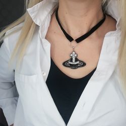 Black choker velvet, gothic choker, mars choker , beaded necklace ,anime jewelry