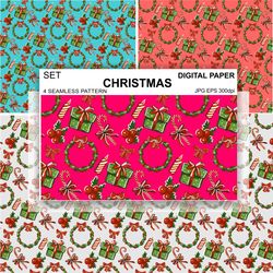Christmas Surface Design Gifts Digital Paper New Year Seamless Pattern Wallpaper Endless Background Fabric Packaging