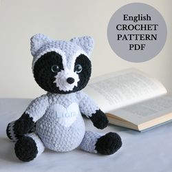 raccoon crochet amigurumi pattern, crochet stuffed animals, plush pattern raccoon