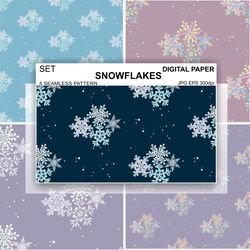 Snowflakes seamless pattern, Winter digital paper, Snow Surface design, Endless background, Vector