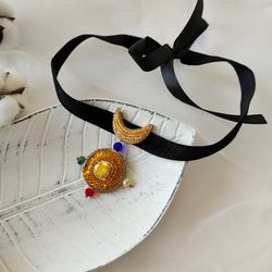 Sailor moon choker cosplay, Black necklace,moon celestial pendant, gift for girlfriend