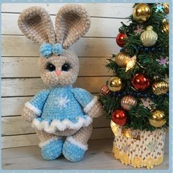 Crochet pattern bunny Snowflake, amigurumi bunny toy