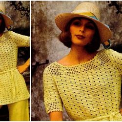 Digital | Vintage Crochet Pattern Lacy Long Top | Fashion 1970s | ENGLISH PDF TEMPLATE