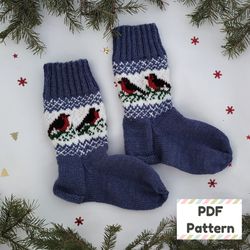 Robin sock pattern, Robin knitting chart, Christmas sock pattern, Red robin knitting pattern, Christmas knitting pattern