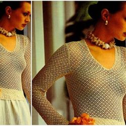 Digital | Vintage Crochet Pattern Long Sleeve Blouse  | Fashion 1970s | ENGLISH PDF TEMPLATE