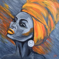 Black Queen Painting African Woman Original Art Portrait African American Art by ArtRoom22