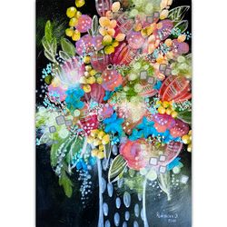 Bouquet painting Floral Original art Vivid artwork Colorful wall art by Rubinova