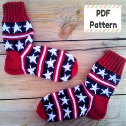 Stars and stripes sock knitting pattern, Patriotic knitting pattern, Flag knitting pattern, Star knitting pattern