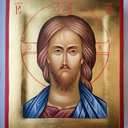 icon jesus christ, hand painted icon, orthodox icon, egg tempera on wood with original gold leaf