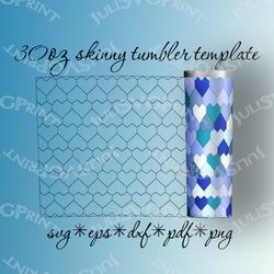 Hearts tumbler Template SVG 30 oz Valentines Day straight Skinny Tumbler, Hearts Tangram Tumbler Template cut file