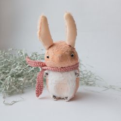 Peach Bunny Rabbit Miniature in Scarf - 10cm